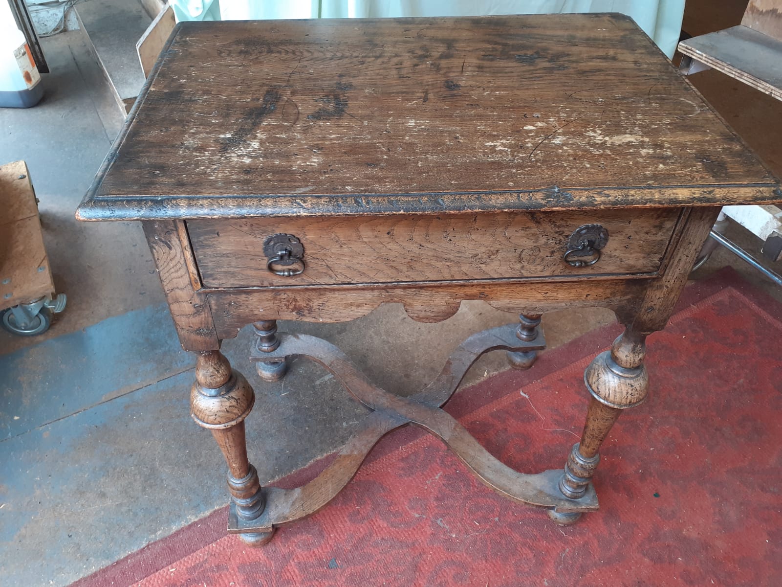 Antique oak table before restoration