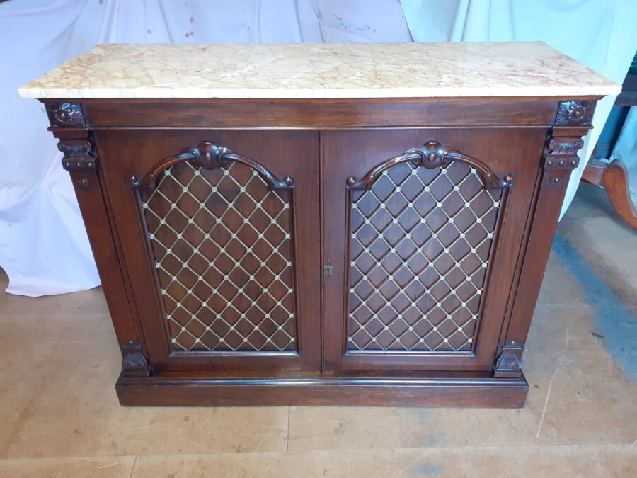 Marble-topped rosewood Victorian chiffonier cabinet